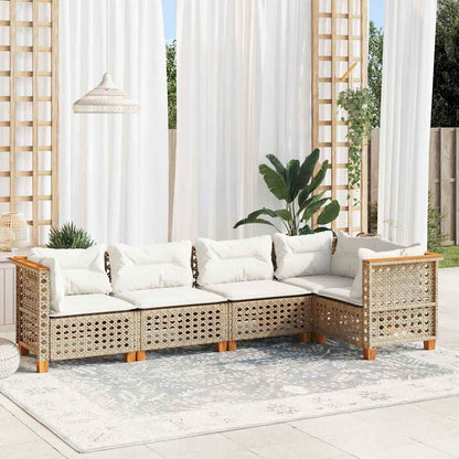 5-Delige Loungeset Met Kussens Poly Rattan Beige