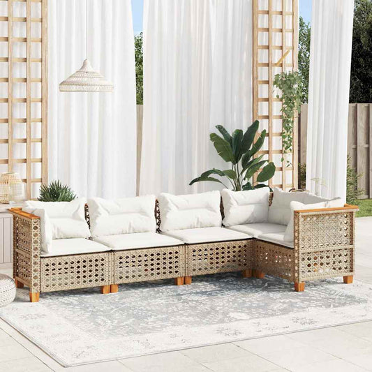 5-Delige Loungeset Met Kussens Poly Rattan Beige
