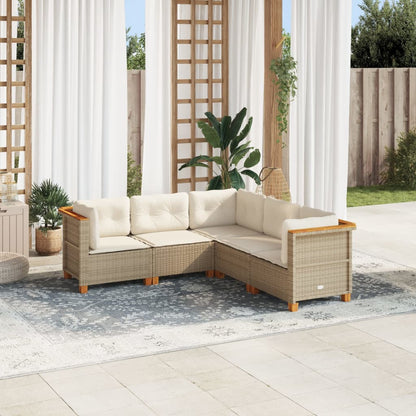 5-Delige Loungeset Met Kussens Poly Rattan Beige