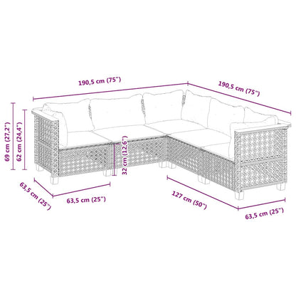 5-Delige Loungeset Met Kussens Poly Rattan Beige