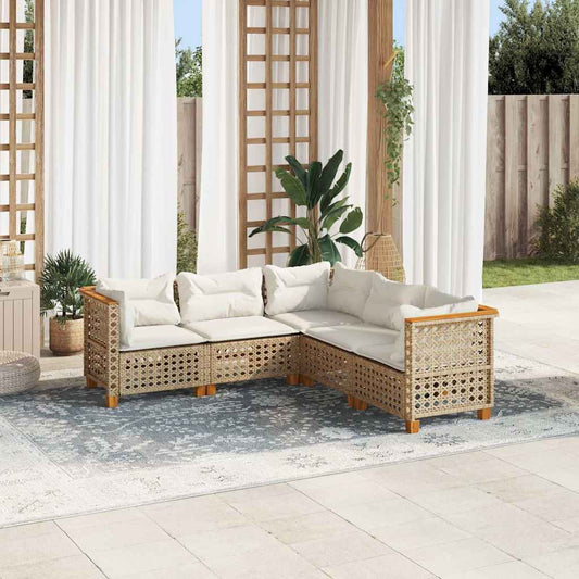 5-Delige Loungeset Met Kussens Poly Rattan Beige