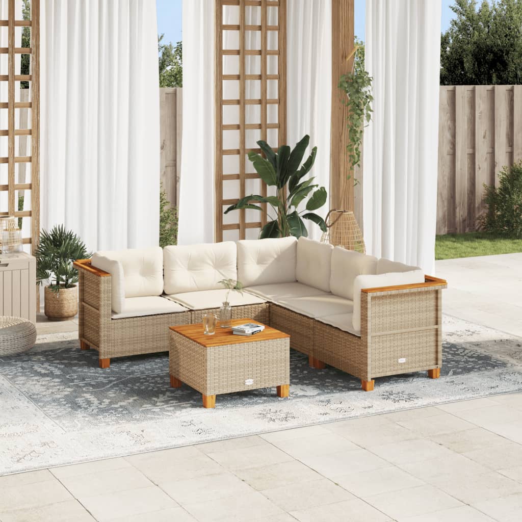 6-Delige Loungeset Met Kussens Poly Rattan Beige