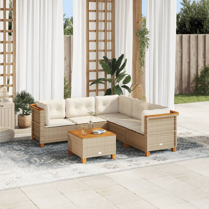 6-Delige Loungeset Met Kussens Poly Rattan Beige