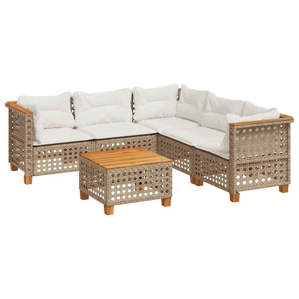 6-Delige Loungeset Met Kussens Poly Rattan Beige