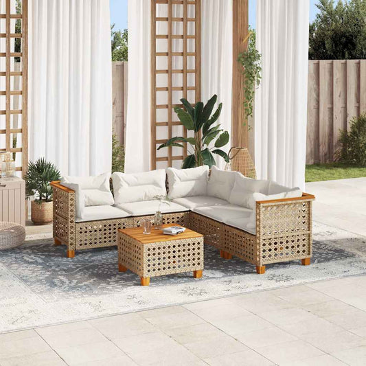 6-Delige Loungeset Met Kussens Poly Rattan Beige