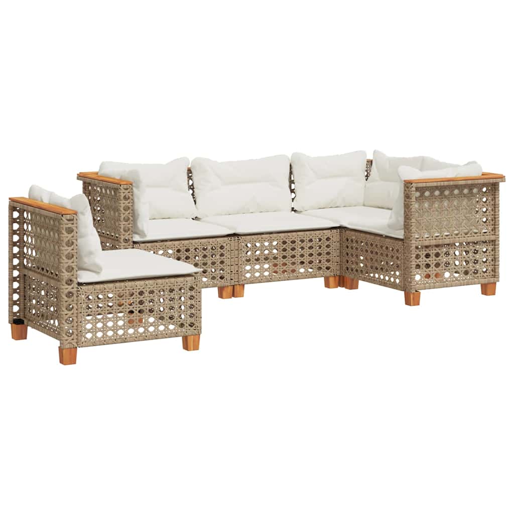 5-Delige Loungeset Met Kussens Poly Rattan Beige