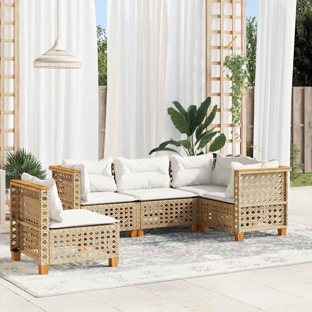 5-Delige Loungeset Met Kussens Poly Rattan Beige