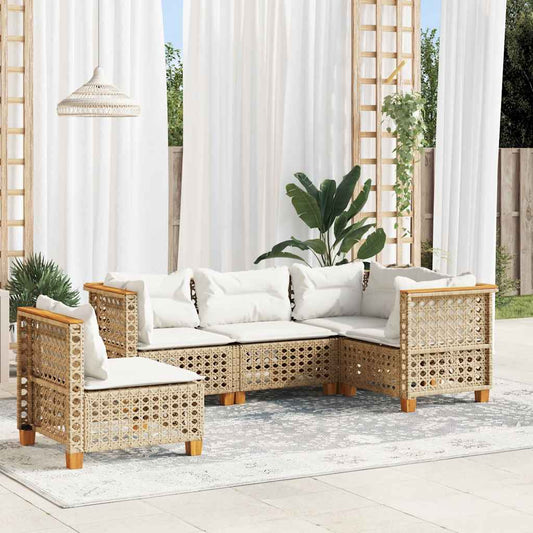 5-Delige Loungeset Met Kussens Poly Rattan Beige