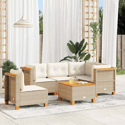 6-Delige Loungeset Met Kussens Poly Rattan Beige