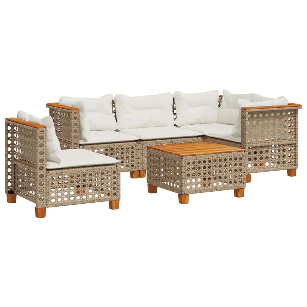 6-Delige Loungeset Met Kussens Poly Rattan Beige