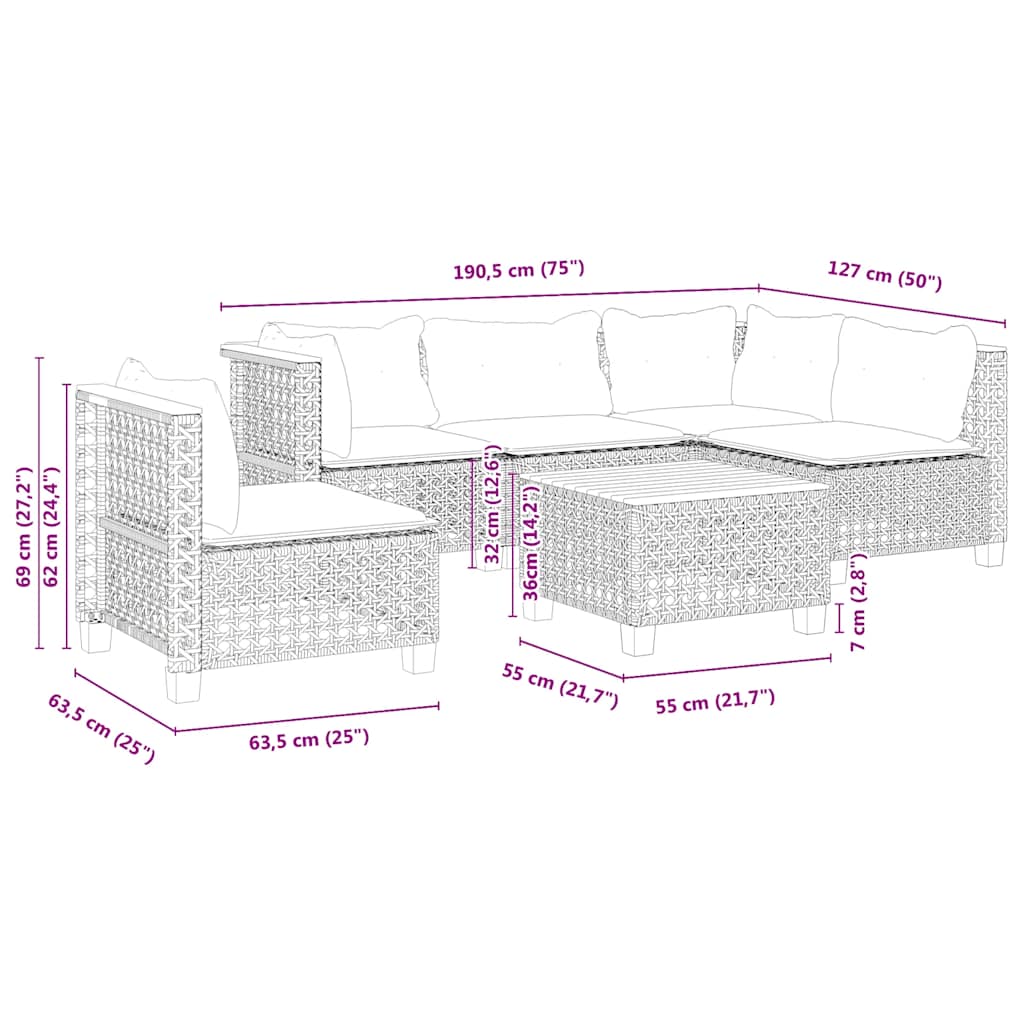 6-Delige Loungeset Met Kussens Poly Rattan Beige