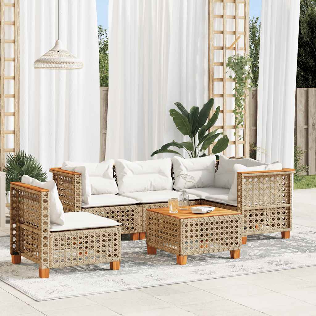 6-Delige Loungeset Met Kussens Poly Rattan Beige