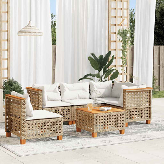 6-Delige Loungeset Met Kussens Poly Rattan Beige