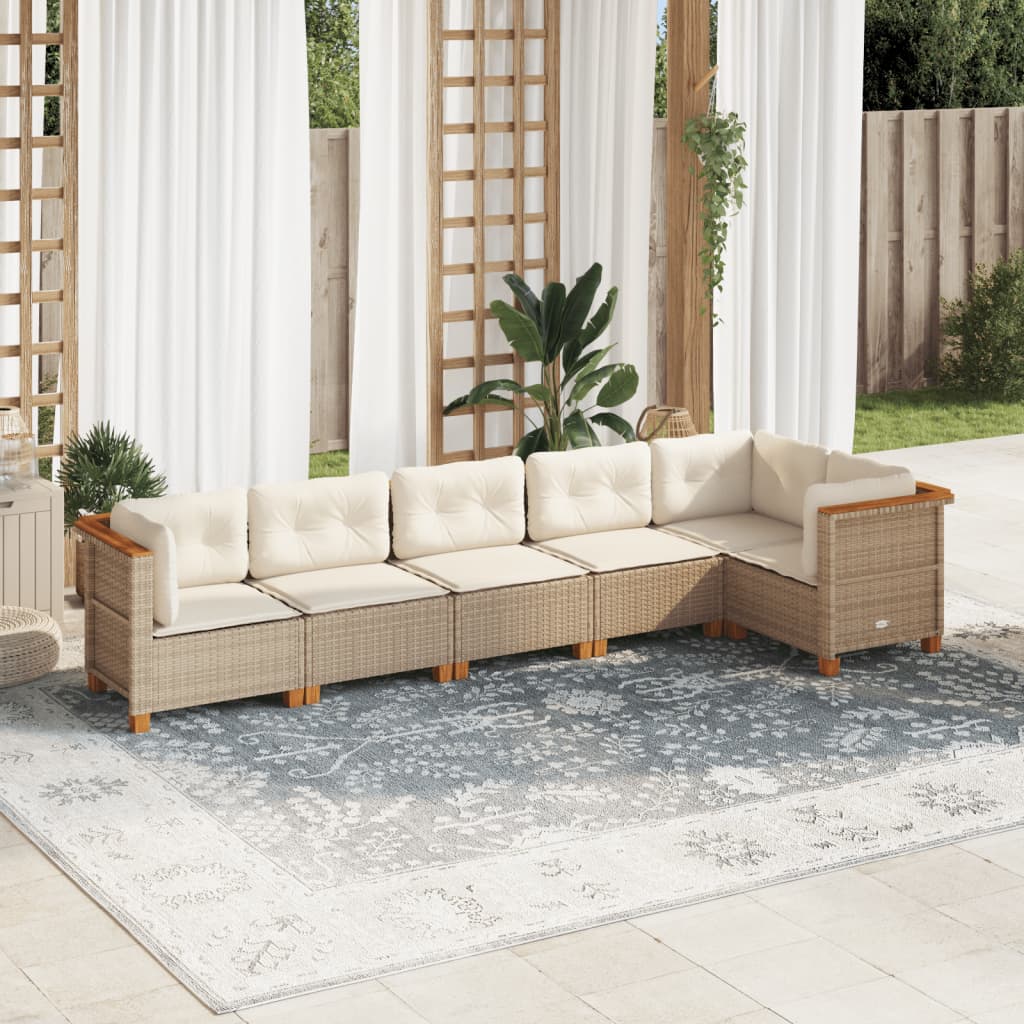 6-Delige Loungeset Met Kussens Poly Rattan Beige