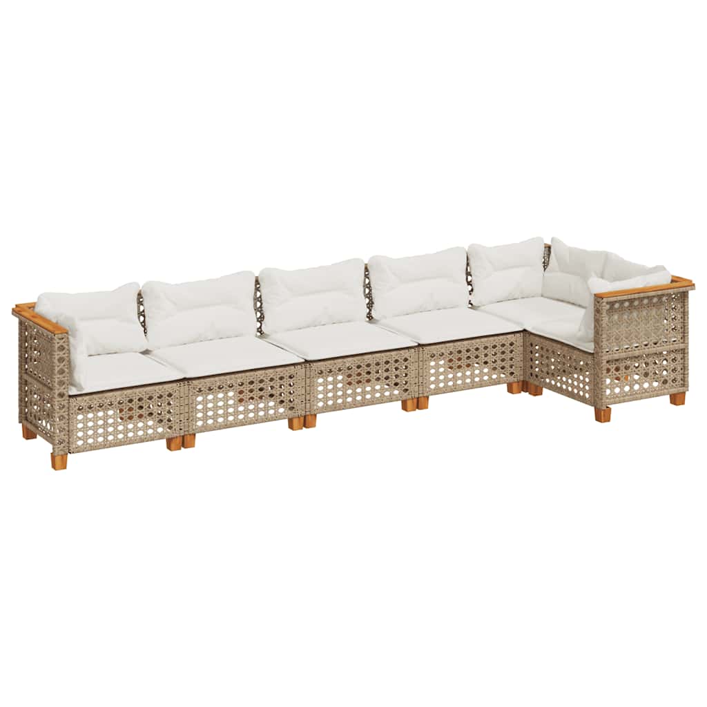 6-Delige Loungeset Met Kussens Poly Rattan Beige