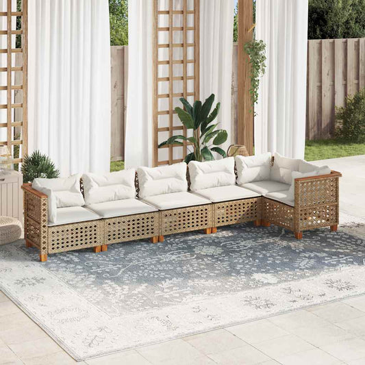 6-Delige Loungeset Met Kussens Poly Rattan Beige