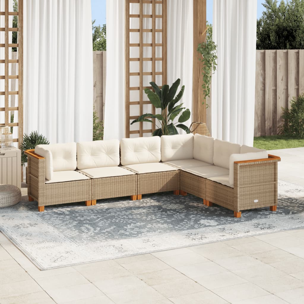 6-Delige Loungeset Met Kussens Poly Rattan Beige