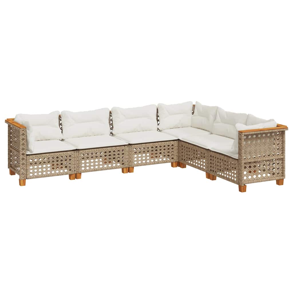 6-Delige Loungeset Met Kussens Poly Rattan Beige