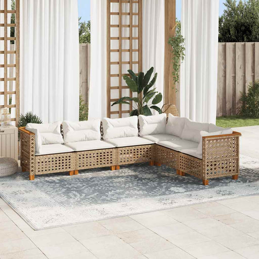 6-Delige Loungeset Met Kussens Poly Rattan Beige