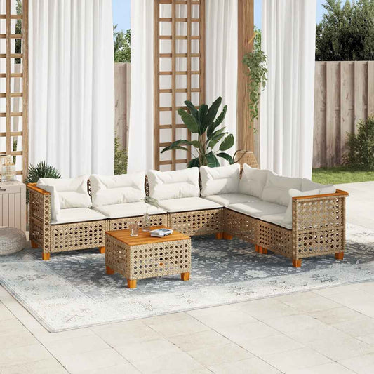 7-Delige Loungeset Met Kussens Poly Rattan Beige