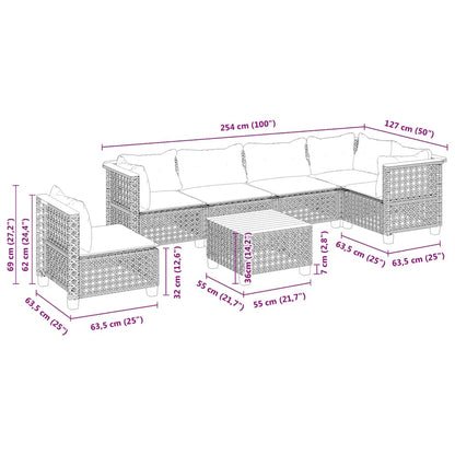 7-Delige Loungeset Met Kussens Poly Rattan Beige