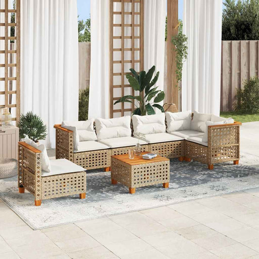 7-Delige Loungeset Met Kussens Poly Rattan Beige
