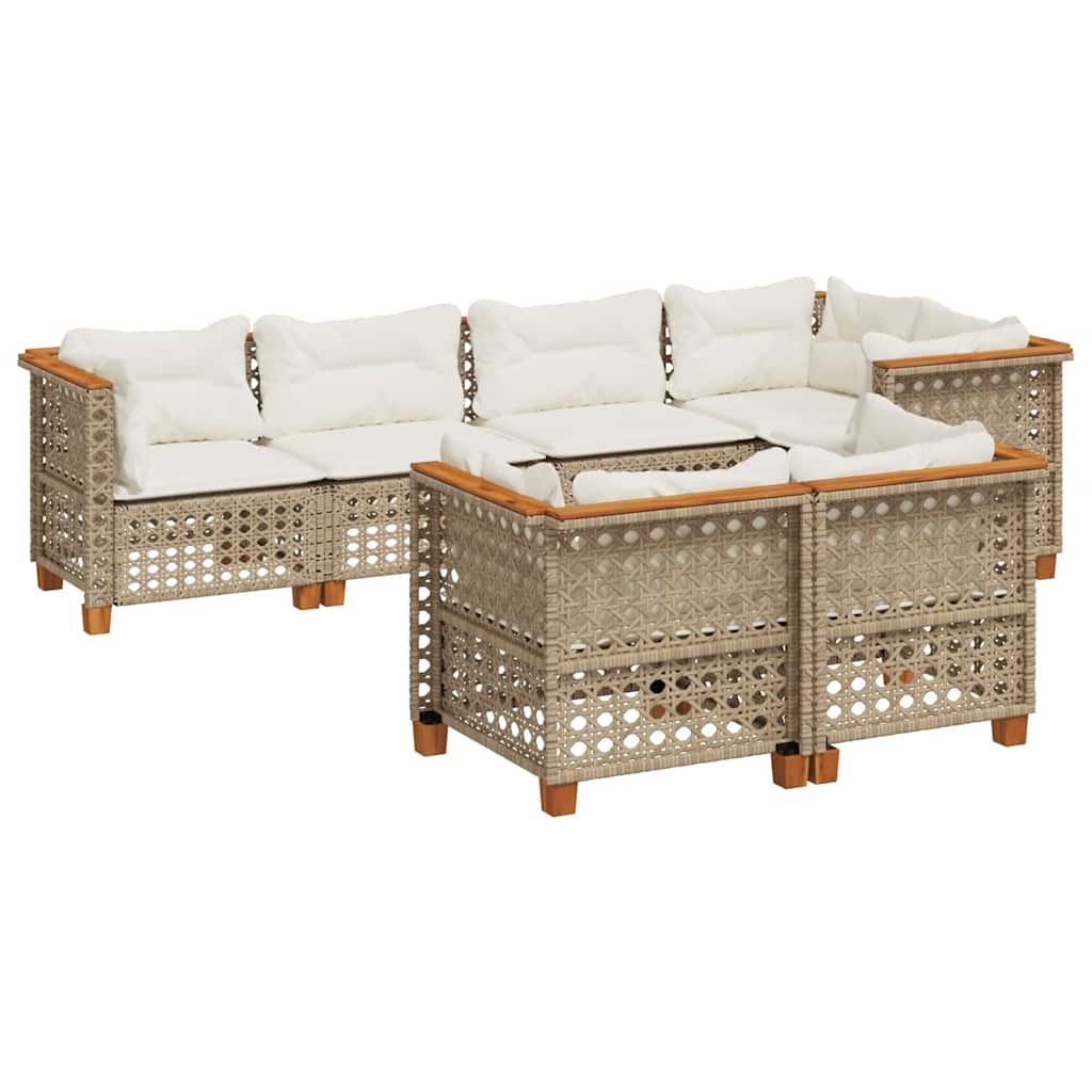 7-Delige Loungeset Met Kussens Poly Rattan