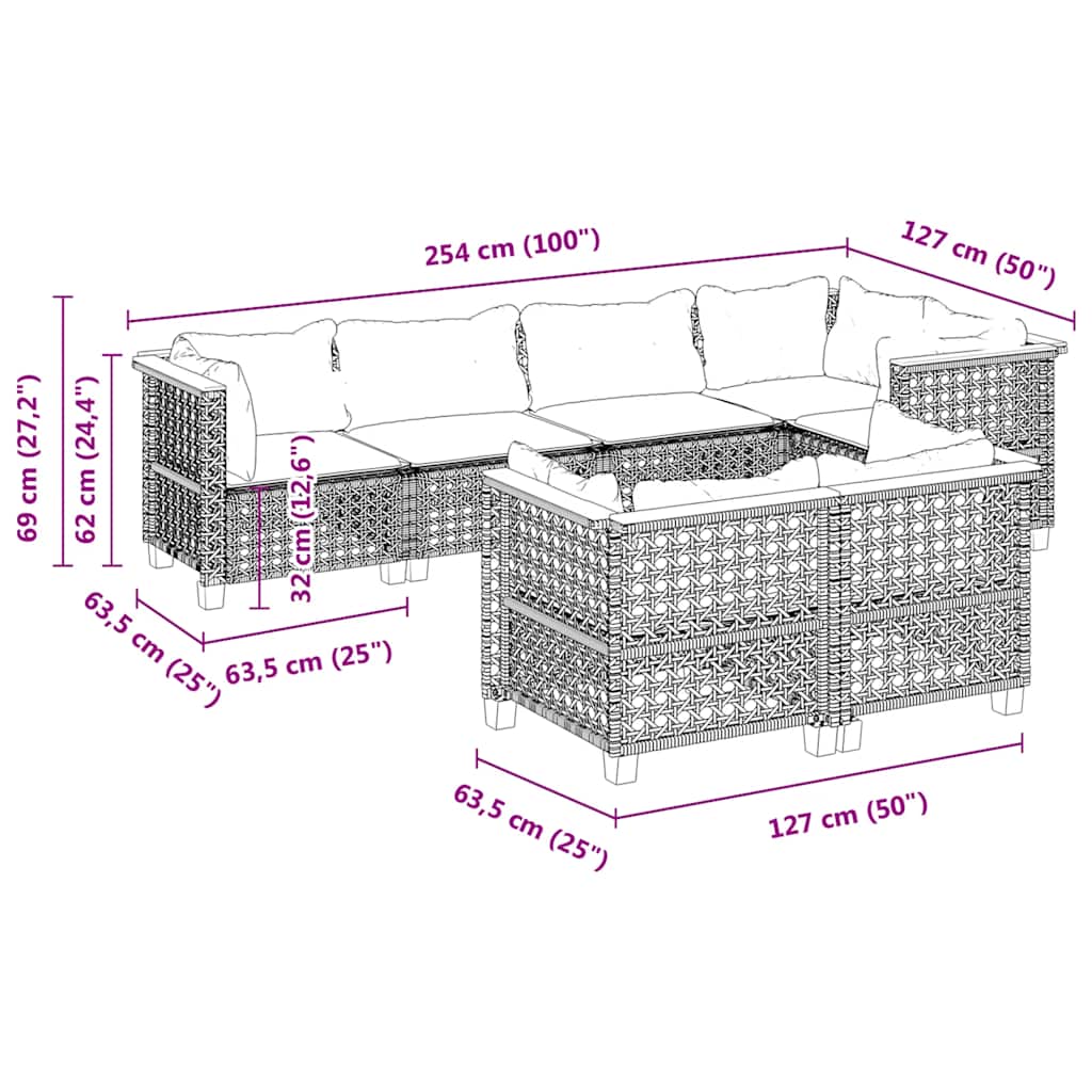 7-Delige Loungeset Met Kussens Poly Rattan