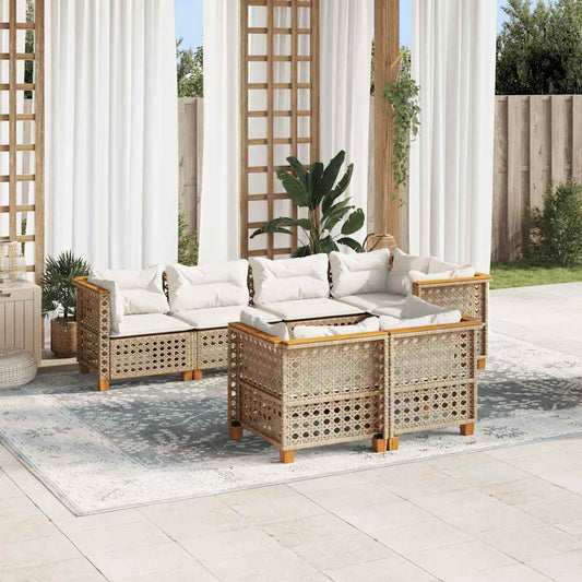 7-Delige Loungeset Met Kussens Poly Rattan
