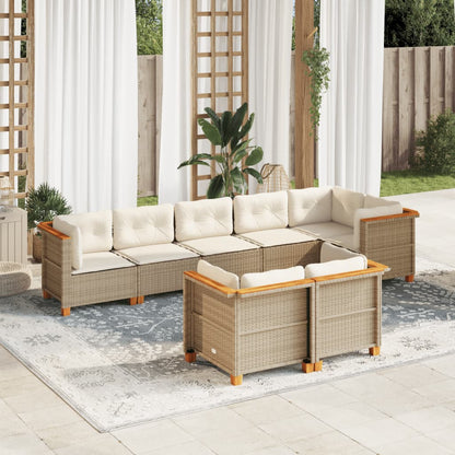 8-Delige Loungeset Met Kussens Poly Rattan Beige