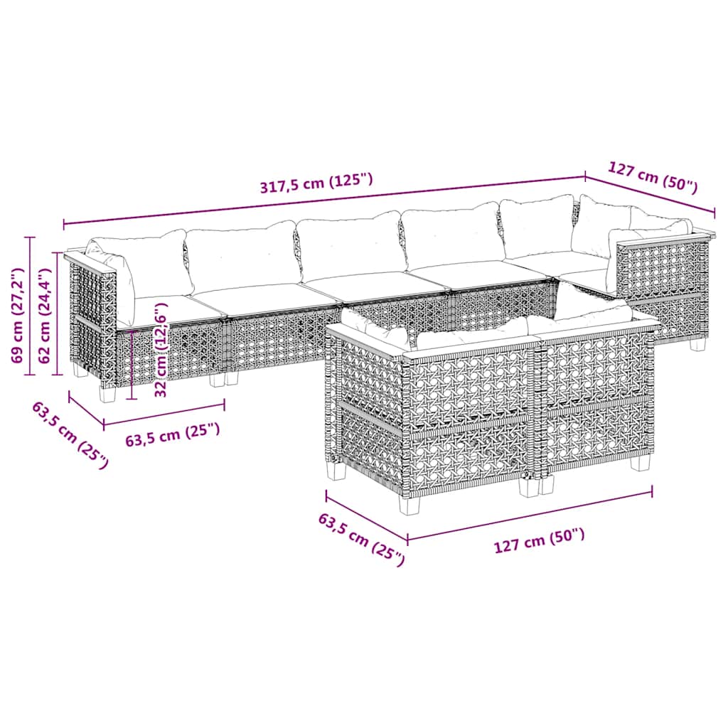 8-Delige Loungeset Met Kussens Poly Rattan Beige
