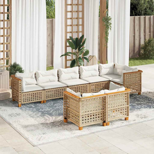8-Delige Loungeset Met Kussens Poly Rattan Beige