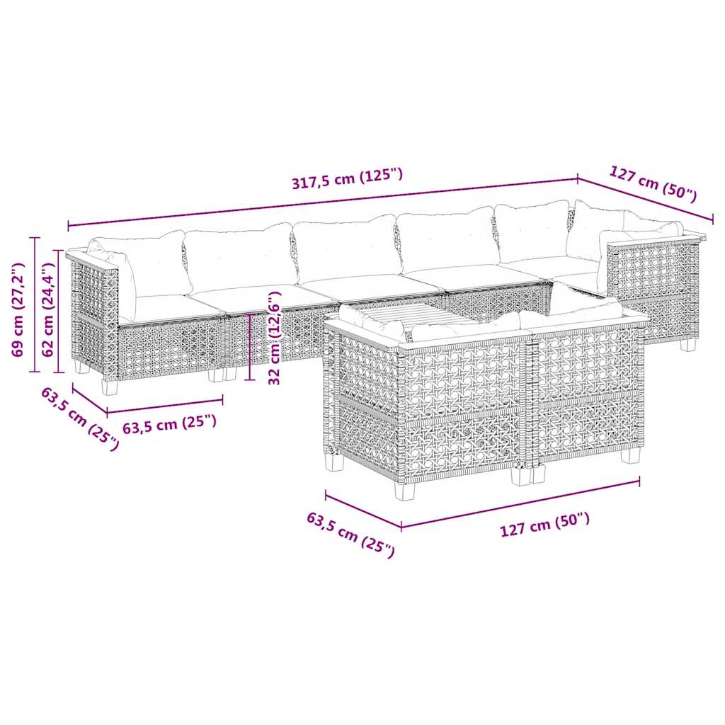 9-Delige Loungeset Met Kussens Poly Rattan Beige