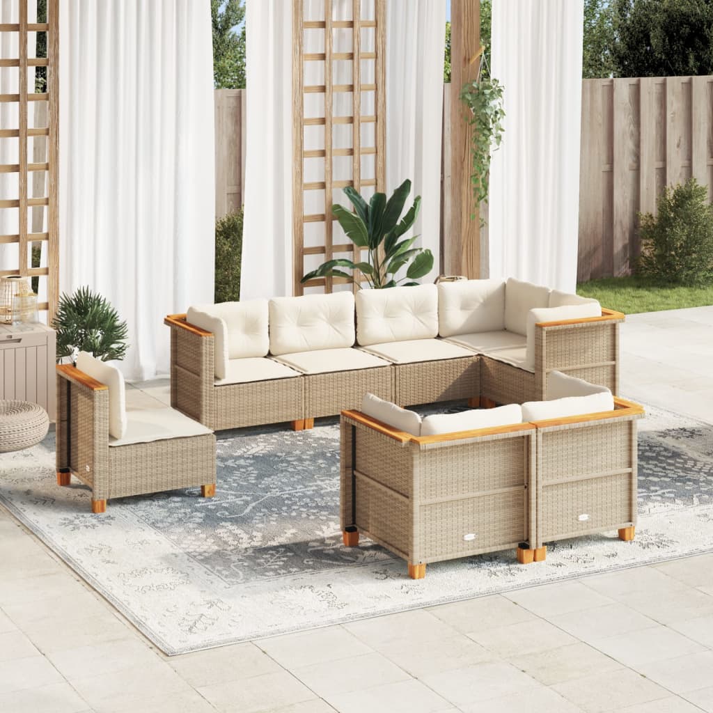 8-Delige Loungeset Met Kussens Poly Rattan Beige