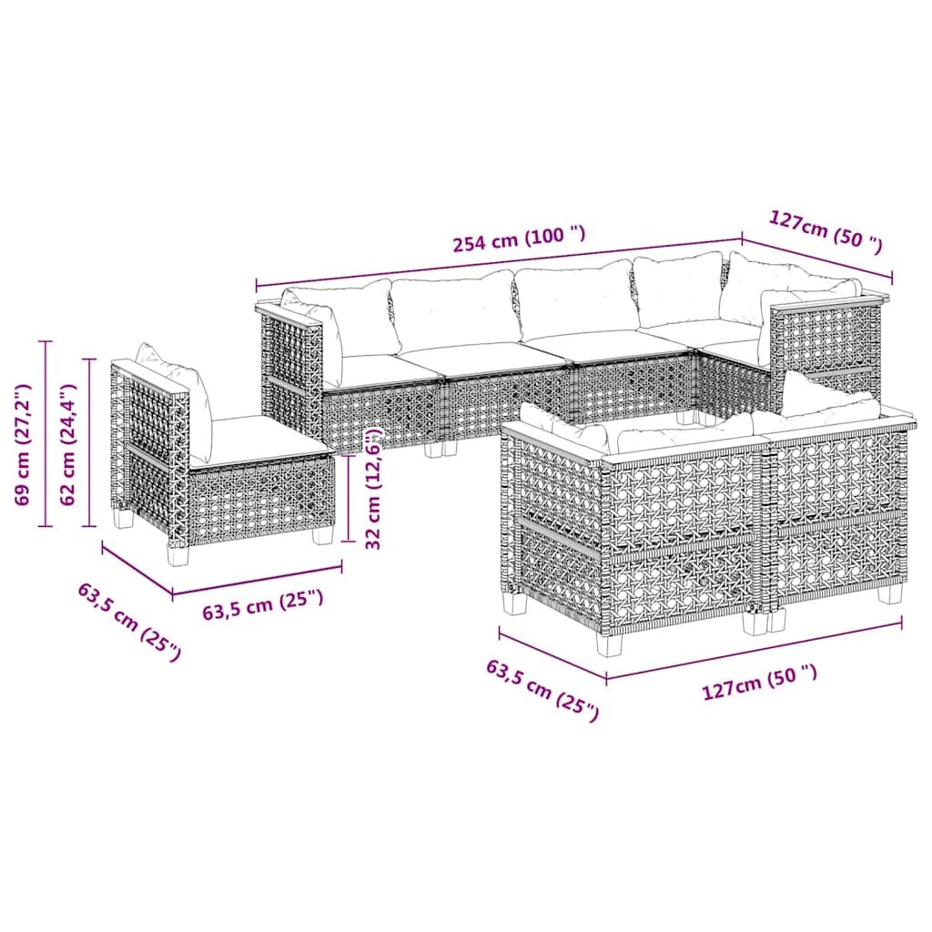 8-Delige Loungeset Met Kussens Poly Rattan Beige