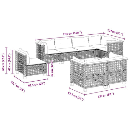 8-Delige Loungeset Met Kussens Poly Rattan Beige
