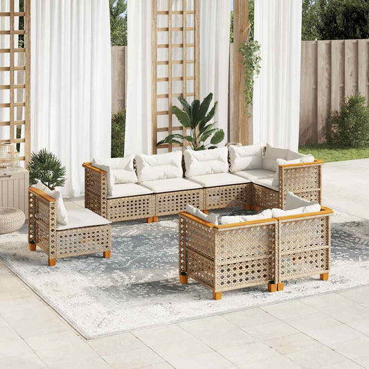 8-Delige Loungeset Met Kussens Poly Rattan Beige