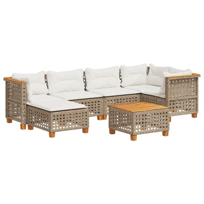 7-Delige Loungeset Met Kussens Poly Rattan Beige