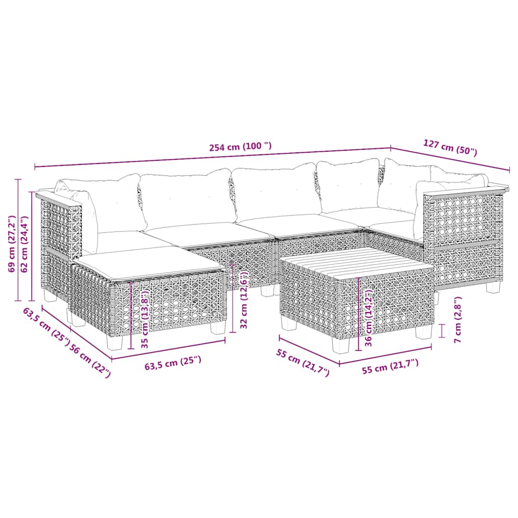 7-Delige Loungeset Met Kussens Poly Rattan Beige