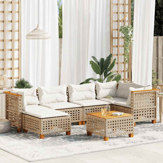 7-Delige Loungeset Met Kussens Poly Rattan Beige