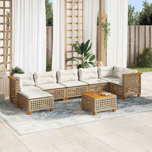 8-Delige Loungeset Met Kussens Poly Rattan Beige