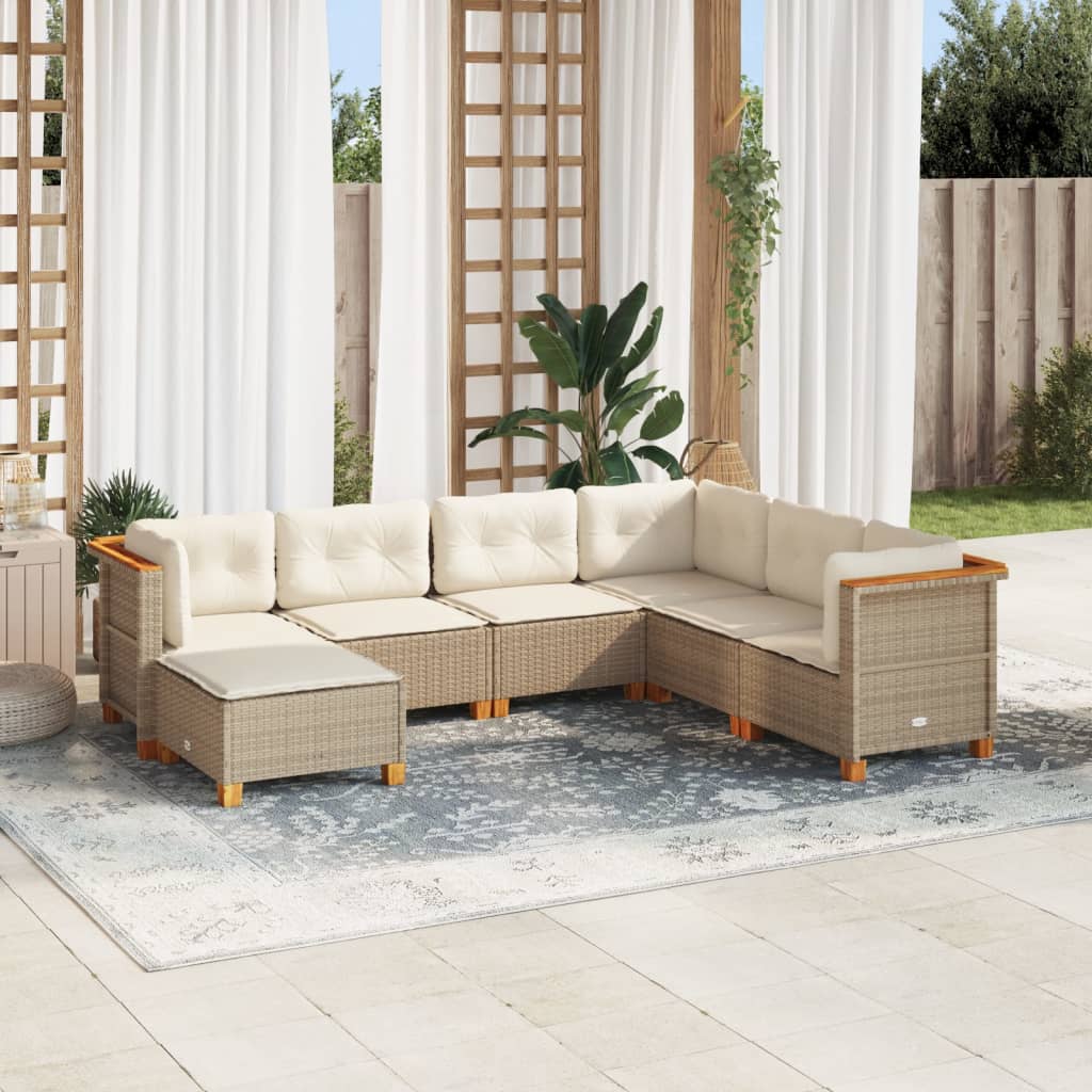 7-Delige Loungeset Met Kussens Poly Rattan Beige
