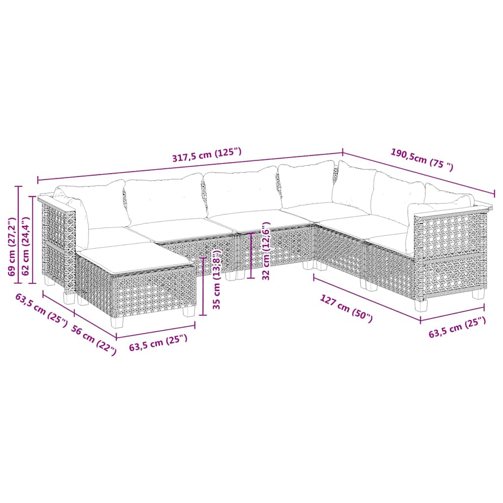 7-Delige Loungeset Met Kussens Poly Rattan Beige