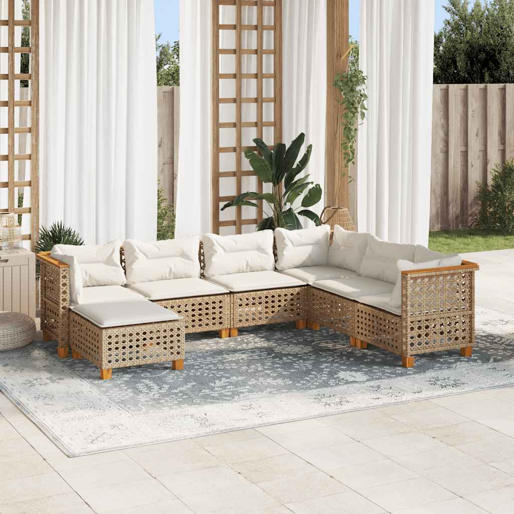 7-Delige Loungeset Met Kussens Poly Rattan Beige