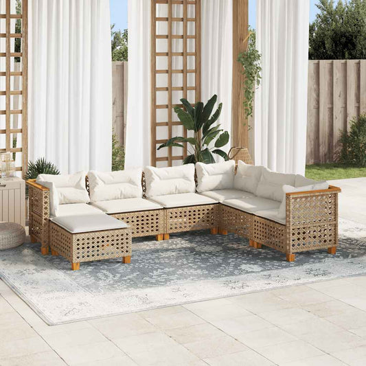 7-Delige Loungeset Met Kussens Poly Rattan Beige