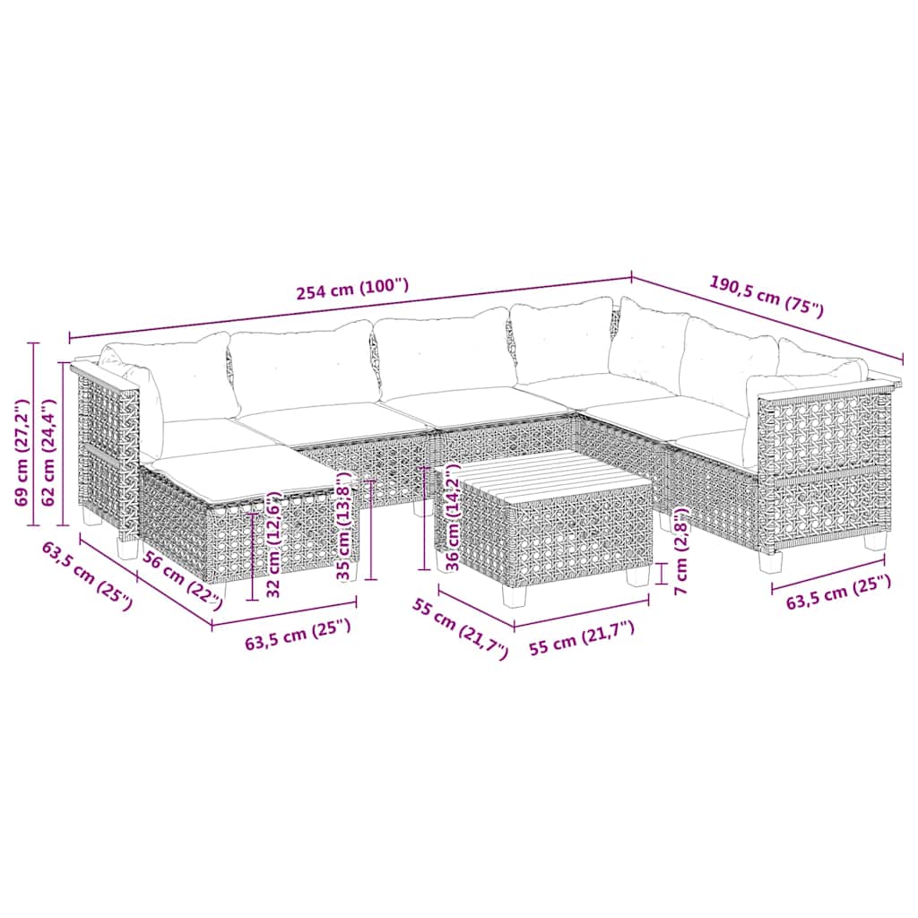 8-Delige Loungeset Met Kussens Poly Rattan Beige