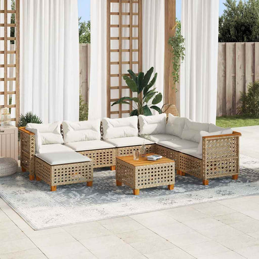 8-Delige Loungeset Met Kussens Poly Rattan Beige