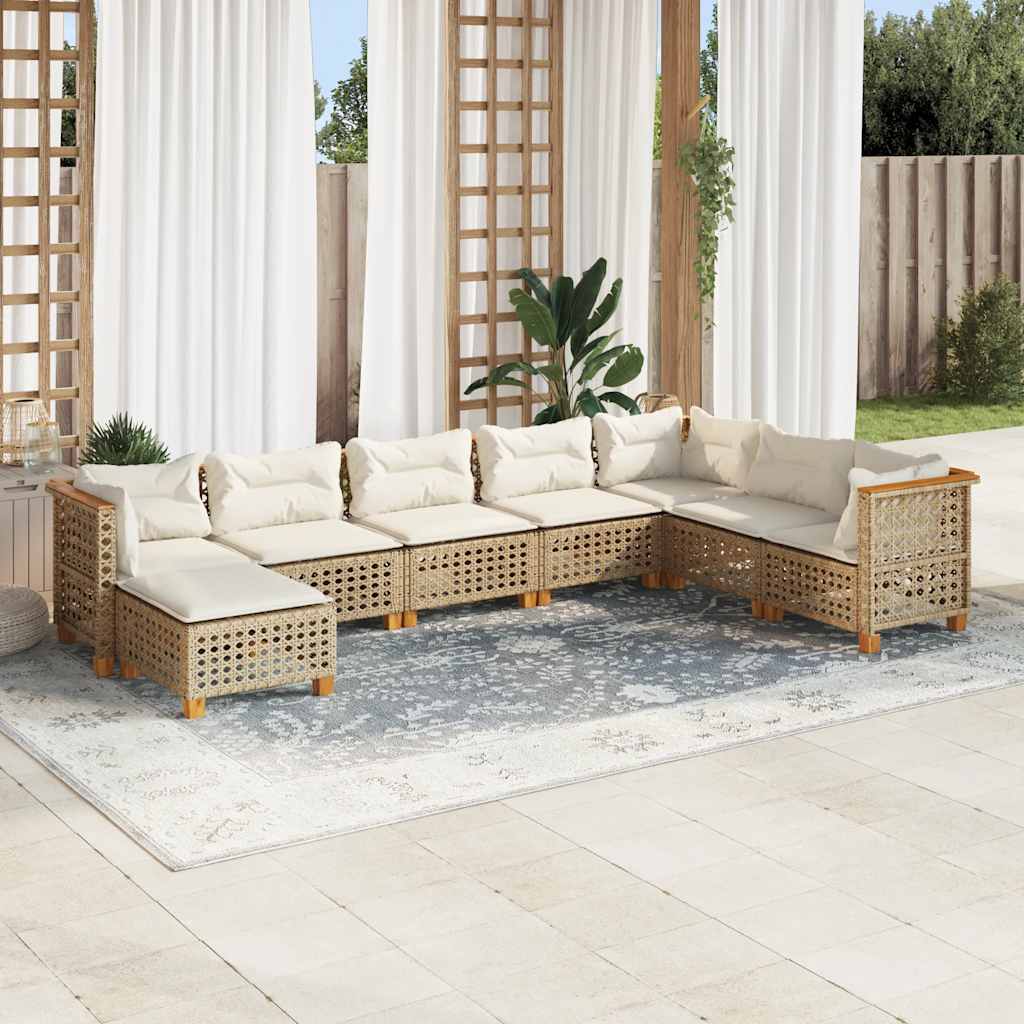 8-Delige Loungeset Met Kussens Poly Rattan Beige