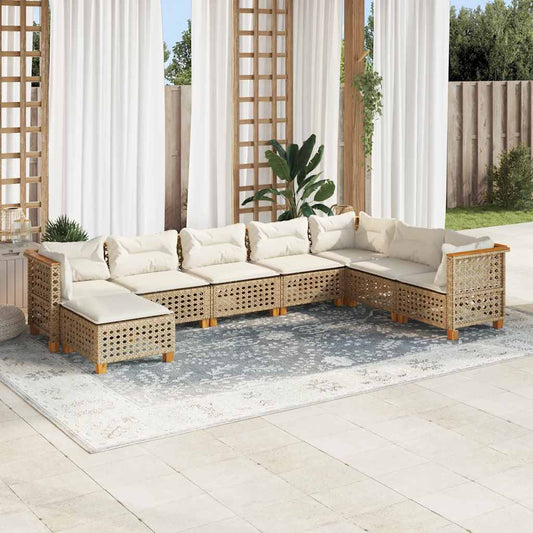 8-Delige Loungeset Met Kussens Poly Rattan Beige