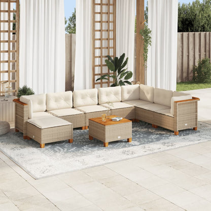 9-Delige Loungeset Met Kussens Poly Rattan Beige